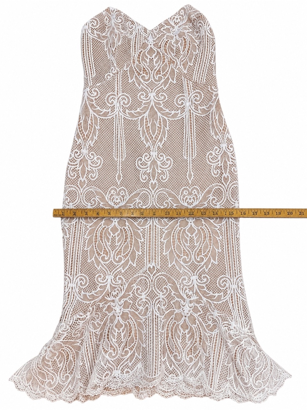 Windsor Lace Mermaid Midi Dress Ivory Nude Sheer Bodycon Bridal Size Large - Picture 4 of 11